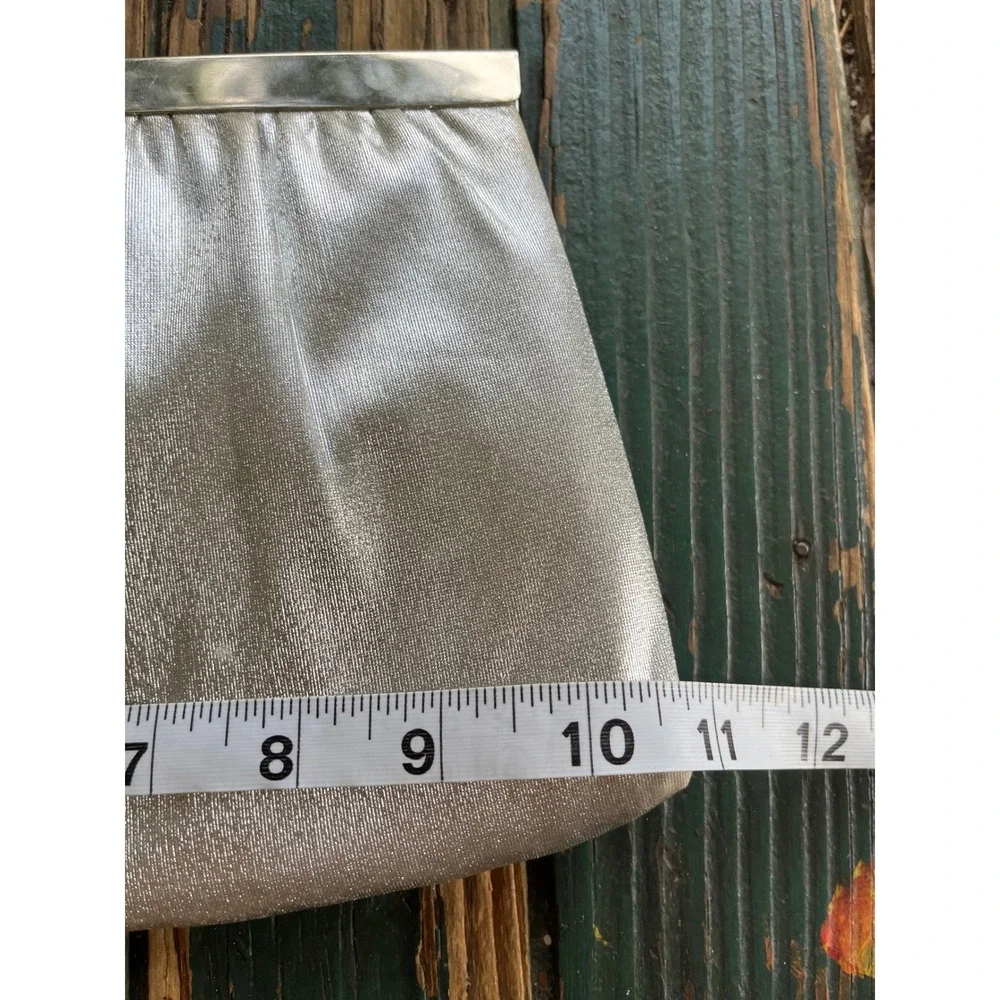 Vintage Metallic Silver Evening Clutch Bag Shimmer Formal Wedding Shoulder Bag